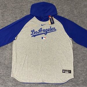Nike LA Dodgers Authentic Collection Flux 3/4 Sleeve Hooded Shirt Mens 2XL NWT